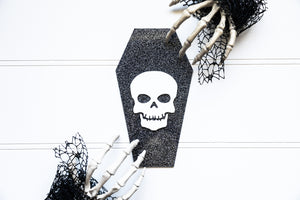 Skull Coffin Shelf Sign - Black Glitter
