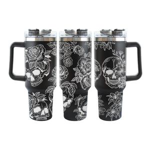 40 oz Skulls and Roses Tumbler with Handle