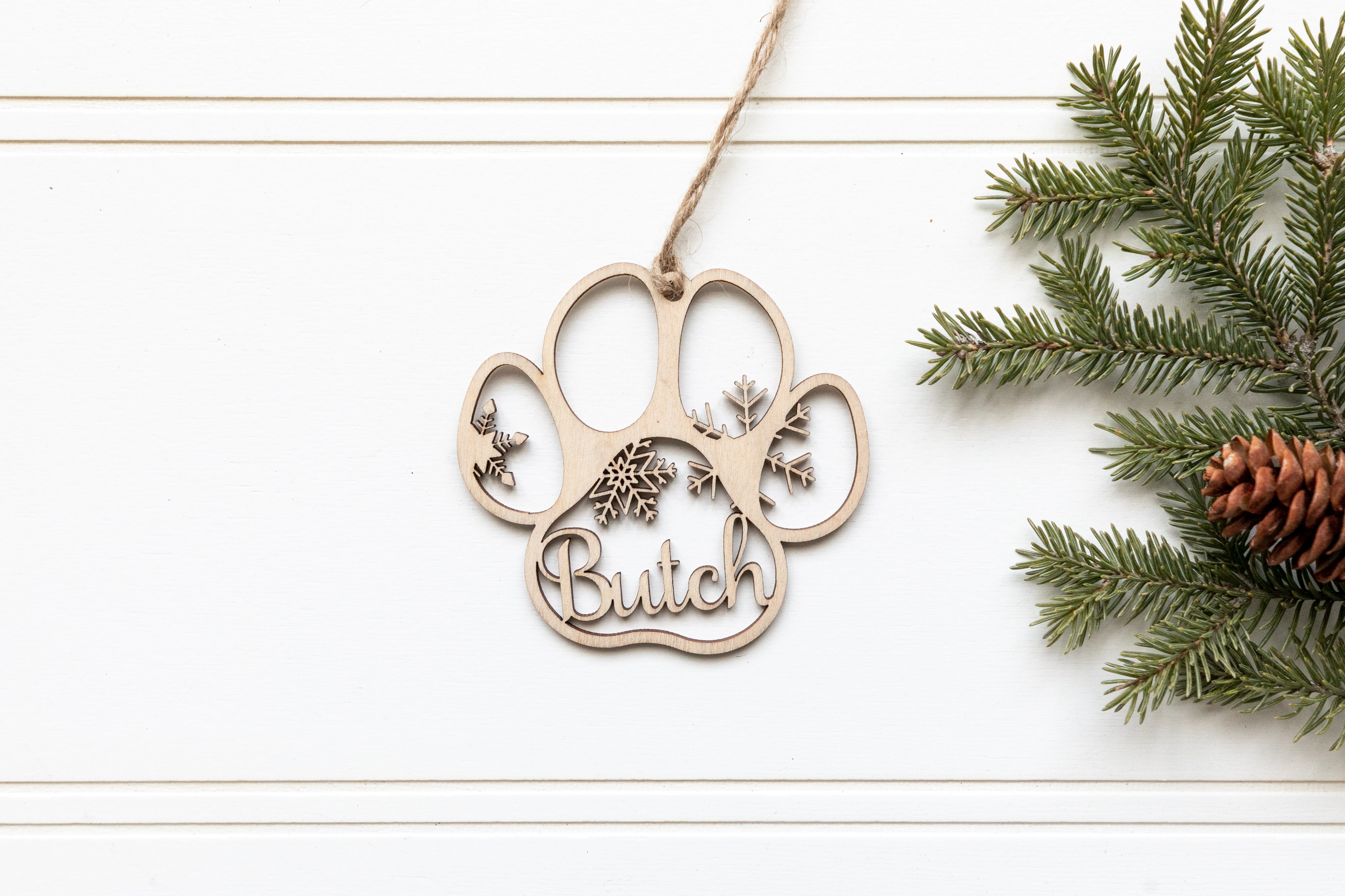 Personalized Snowflake Dog Paw Ornament
