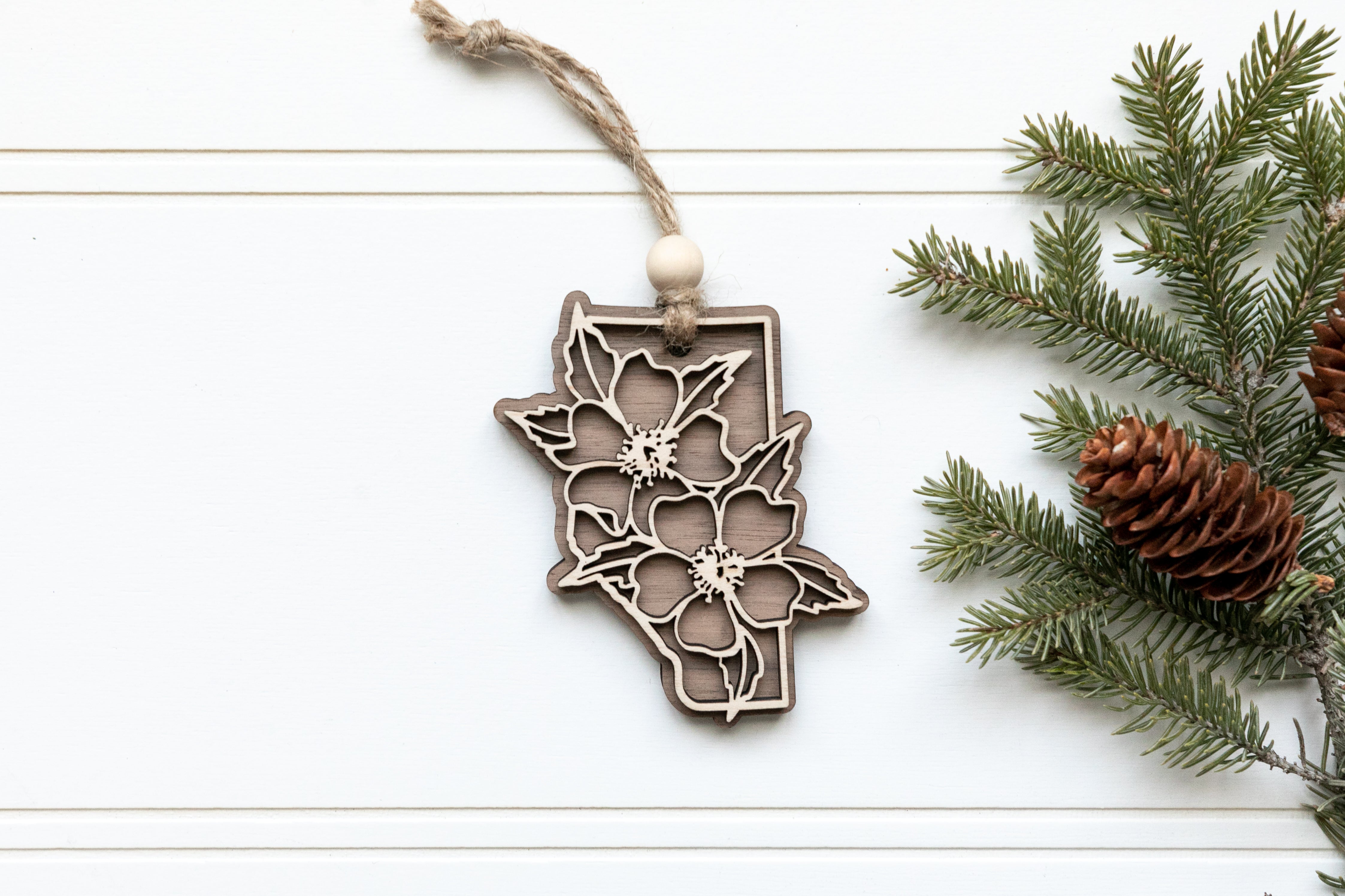 Alberta Rose Christmas Ornament - Walnut & Maple