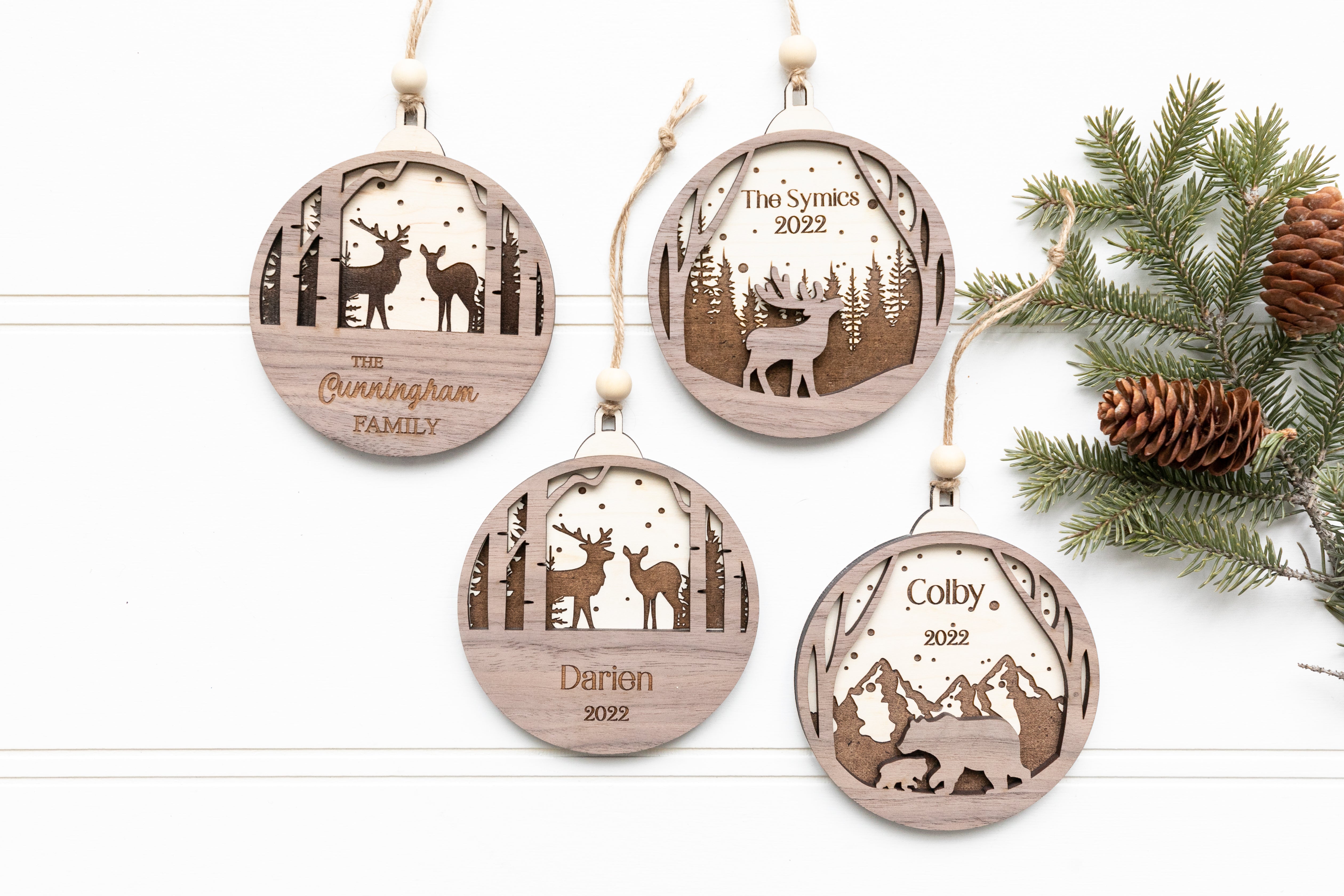 Personalized Family Rustic Christmas Ornaments