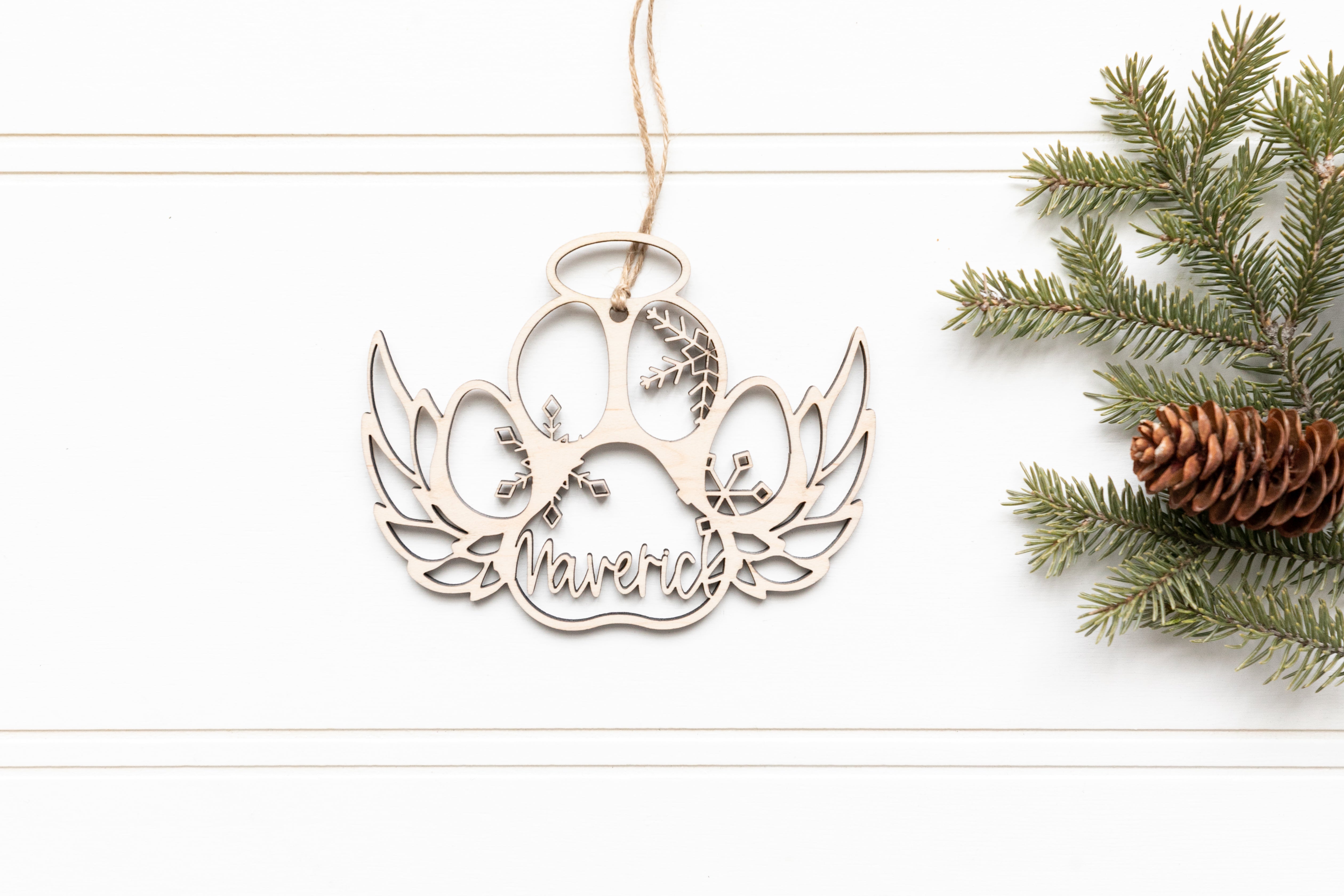 Personalized Snowflake Angel Dog Paw Ornament Memorial